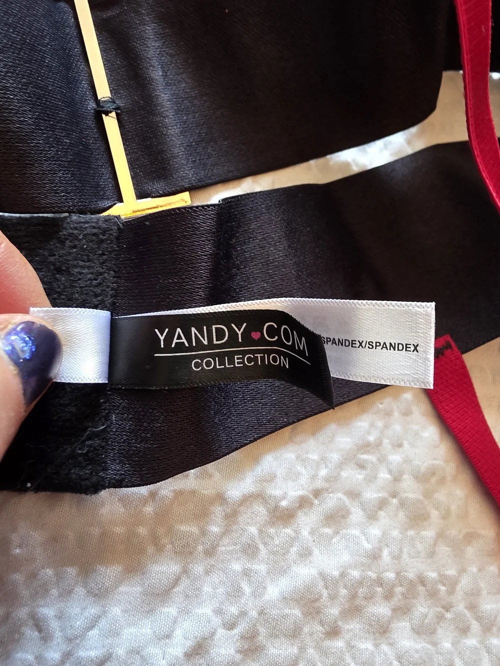 Yandy Red and Black Satin Bra with Garter Belt L/xl